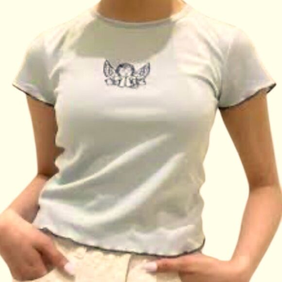 Streetwear Society, cropped Light Blue Angel Graphic Tee size small - Picture 1 of 5